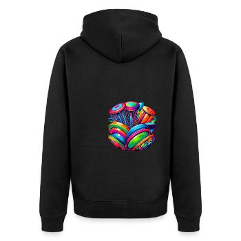 Pop Art Frisbee Disc Golf Player Flying Discs - Unisex Premium Organic Zip Hoodie - black - Back - Nico (187cm)