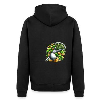 Lacrosse Kleeblatt St. Patricks Day Schabernack - Unisex Premium Bio Zip Hoodie - Schwarz - Hinten - Nico (187cm)