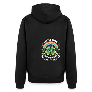 Little Miss Shenanigans Kleeblatt St. Patricks Tag - Unisex Premium Bio Zip Hoodie - Schwarz - Hinten - Nico (187cm)