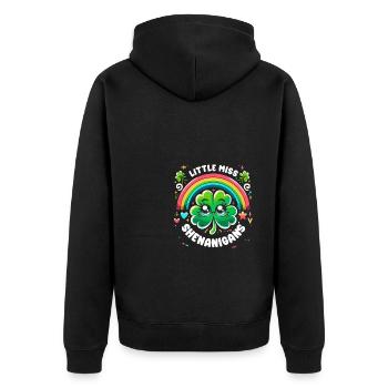 Little Miss Shenanigans Kleeblatt St. Patricks Tag - Unisex Premium Bio Zip Hoodie - Schwarz - Hinten - Nico (187cm)