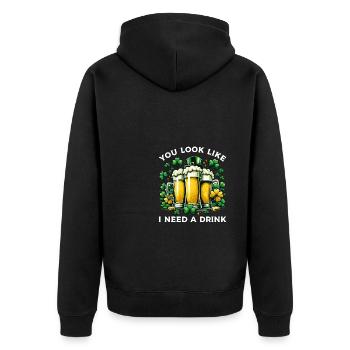Du siehst aus, als bräuchte ich einen Drink Irischer St. Patricks Day - Unisex Premium Bio Zip Hoodie - Schwarz - Hinten - Nico (187cm)