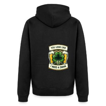 Du siehst aus, als bräuchte ich einen Drink Irischer St. Patricks Day - Unisex Premium Bio Zip Hoodie - Schwarz - Hinten - Nico (187cm)
