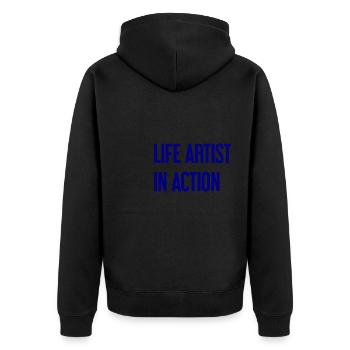 Lebenskünstler im Einsatz - Unisex Premium Bio Zip Hoodie - Schwarz - Hinten - Nico (187cm)