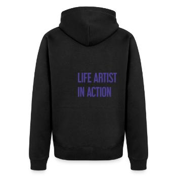 Lebenskünstler im Einsatz - Unisex Premium Bio Zip Hoodie - Schwarz - Hinten - Nico (187cm)