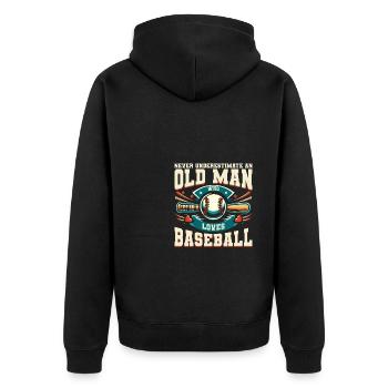 Ne sous-estimez jamais un vieil homme qui aime le baseball - Veste à capuche bio Premium Unisexe - noir - Dos - Nico (187cm)