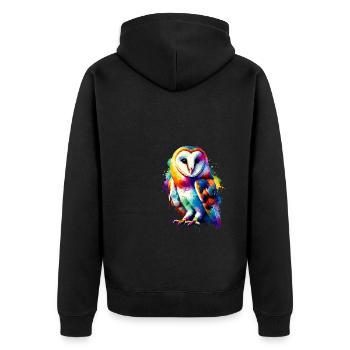 Colorful Splash Art Barn Owl Owls - Unisex Premium Organic Zip Hoodie - black - Back - Nico (187cm)