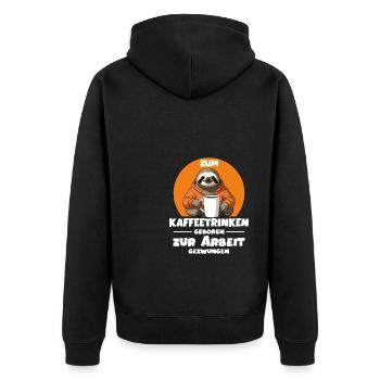 Zum Kaffeetrinken geboren zur Arbeit gezwungen - Unisex Premium Bio Zip Hoodie - Schwarz - Hinten - Nico (187cm)