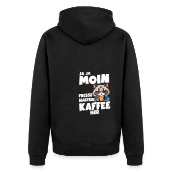 Zum Kaffeetrinken geboren zur Arbeit gezwungen - Unisex Premium Bio Zip Hoodie - Schwarz - Hinten - Nico (187cm)