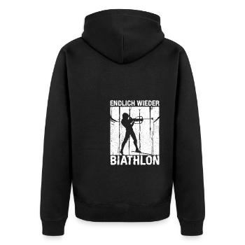 Endlich Wieder Biathlon Biathlet Skifahrer Berglie - Unisex Premium Bio Zip Hoodie - Schwarz - Hinten - Nico (187cm)