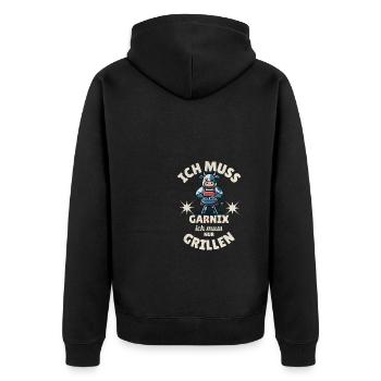 Ich Muss Garnix Ich Muss Nur Grillen Spruch - Unisex Premium Bio Zip Hoodie - Schwarz - Hinten - Nico (187cm)