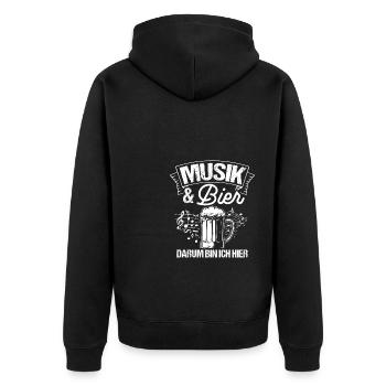 Musik & Bier Darum Bin Ich Hier Saufen Party Bier - Unisex Premium Bio Zip Hoodie - Schwarz - Hinten - Nico (187cm)