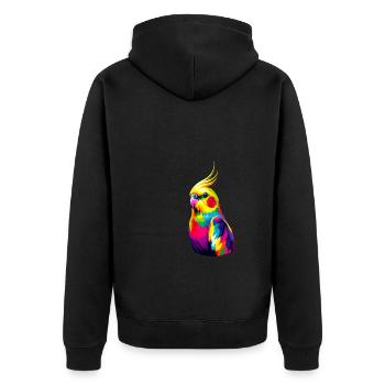 Colorful Pop Art Cockatiel Birdwatching - Unisex Premium Organic Zip Hoodie - black - Back - Nico (187cm)