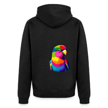 Bunte Pop-Art-Turteltauben-Vogelbeobachtung - Unisex Premium Bio Zip Hoodie - Schwarz - Hinten - Nico (187cm)