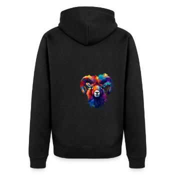 Bunte Splash Art Mufflons Wilde Schafe Mufflons - Unisex Premium Bio Zip Hoodie - Schwarz - Hinten - Nico (187cm)