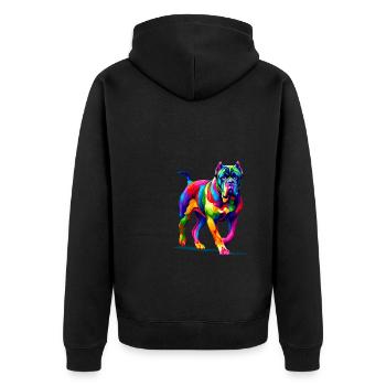 Bunte Pop Art Cane Corso Italienischer Mastiff - Unisex Premium Bio Zip Hoodie - Schwarz - Hinten - Nico (187cm)