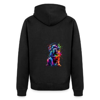 Bunte Splash Art Kopfhörer Cane Corso Italienisch - Unisex Premium Bio Zip Hoodie - Schwarz - Hinten - Nico (187cm)