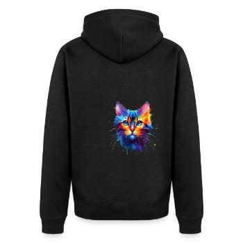 Bunte Splash Art Bengalische Katze - Unisex Premium Bio Zip Hoodie - Schwarz - Hinten - Nico (187cm)
