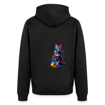 Bunte Splash Art Bengalische Katze - Unisex Premium Bio Zip Hoodie - Schwarz - Hinten - Nico (187cm)