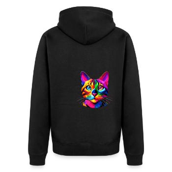 Bunte Pop Art Bengalische Katze - Unisex Premium Bio Zip Hoodie - Schwarz - Hinten - Nico (187cm)