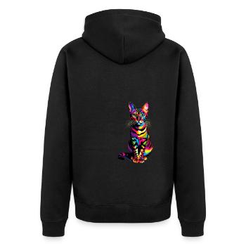 Bunte Pop Art Bengalische Katze - Unisex Premium Bio Zip Hoodie - Schwarz - Hinten - Nico (187cm)