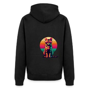 Retro Sonnenuntergang Sonnenbrille Bengalische Katze - Unisex Premium Bio Zip Hoodie - Schwarz - Hinten - Nico (187cm)