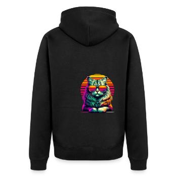 Retro Sonnenuntergang Sonnenbrille American Curl - Unisex Premium Bio Zip Hoodie - Schwarz - Hinten - Nico (187cm)