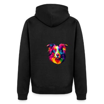 Bunte Pop Art Border Collie Border Collies - Unisex Premium Bio Zip Hoodie - Schwarz - Hinten - Nico (187cm)