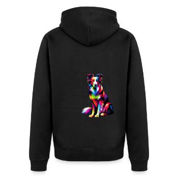 Bunte Pop Art Border Collie Border Collies - Unisex Premium Bio Zip Hoodie - Schwarz - Hinten - Nico (187cm)