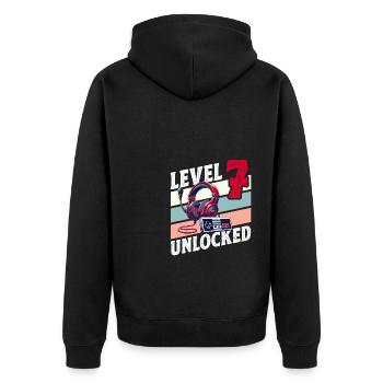 7TH BIRTHDAY BOY RETRO GAMER GAMING LEVEL - Unisex Premium Organic Zip Hoodie - black - Back - Nico (187cm)