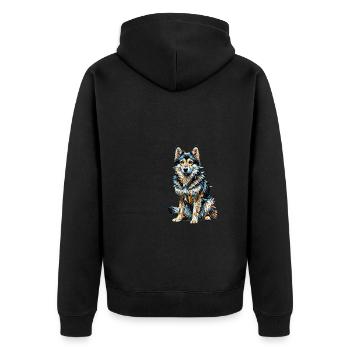 Polygon Art Swedish Vallhund Västgötaspets - Unisex Premium Organic Zip Hoodie - black - Back - Nico (187cm)