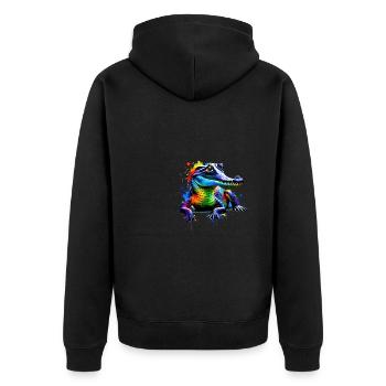 Bunte Splash Art Gharial Gaviale - Unisex Premium Bio Zip Hoodie - Schwarz - Hinten - Nico (187cm)
