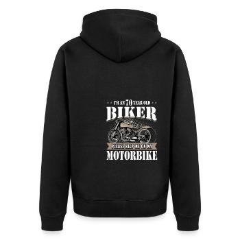 70. Biker Geburtstagsgeschenke Vintage Motorrad - Unisex Premium Bio Zip Hoodie - Schwarz - Hinten - Nico (187cm)