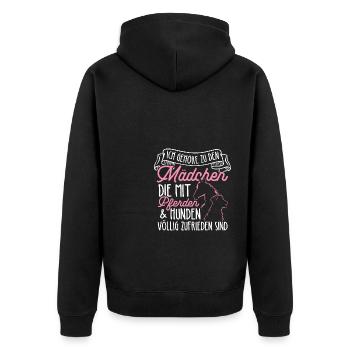 Ich Die Mit Pferden & Hunden Völlig Zufrieden Sind - Unisex Premium Bio Zip Hoodie - Schwarz - Hinten - Nico (187cm)