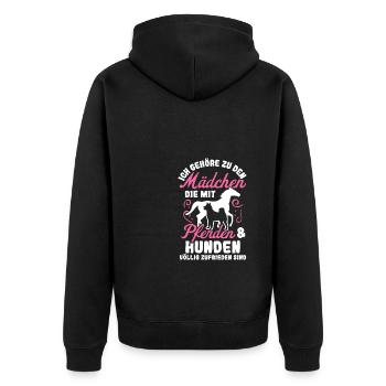 Ich Die Mit Pferden & Hunden Völlig Zufrieden Sind - Unisex Premium Bio Zip Hoodie - Schwarz - Hinten - Nico (187cm)