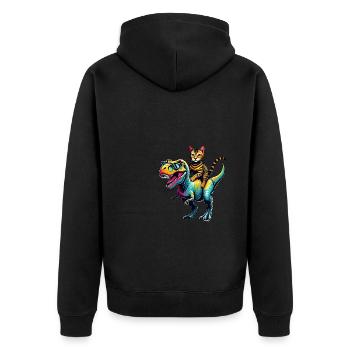 Dinosaurier T-Rex Bengalkatze Tyrannosaurus Rex - Unisex Premium Bio Zip Hoodie - Schwarz - Hinten - Nico (187cm)