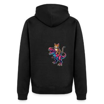 Dinosaurier T-Rex Bengalkatze Tyrannosaurus Rex - Unisex Premium Bio Zip Hoodie - Schwarz - Hinten - Nico (187cm)