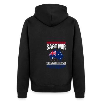 Die Stimme In Meinem Kopf Sagt Mir Muss Nach Austr - Unisex Premium Bio Zip Hoodie - Schwarz - Hinten - Nico (187cm)