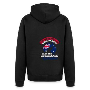 Die Stimme In Meinem Kopf Sagt Mir Muss Nach Austr - Unisex Premium Bio Zip Hoodie - Schwarz - Hinten - Nico (187cm)