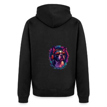 Bulldogge mit Sonnenbrille Tier Motiv Kunst - Unisex Premium Bio Zip Hoodie - Schwarz - Hinten - Nico (187cm)