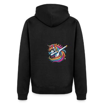 Regenbogen Einhorn mit Sonnenbrille Comic Kunst - Unisex Premium Bio Zip Hoodie - Schwarz - Hinten - Nico (187cm)