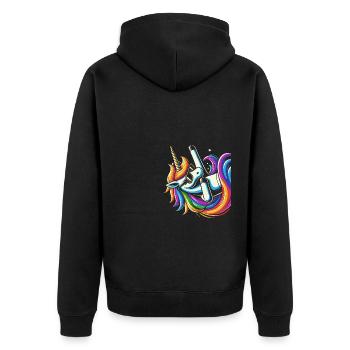 Regenbogen Einhorn mit Sonnenbrille Comic Kunst - Unisex Premium Bio Zip Hoodie - Schwarz - Hinten - Nico (187cm)