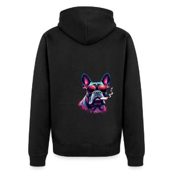 Bulldogge mit Sonnenbrille Tier Motiv rauchende - Unisex Premium Bio Zip Hoodie - Schwarz - Hinten - Nico (187cm)