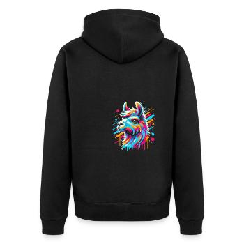 Rainbow Llama Alpaca in Bright Colors Comic Art - Unisex Premium Organic Zip Hoodie - black - Back - Nico (187cm)