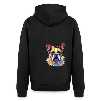 Bulldogge Bunte Kunst Kunstwerk Tier Motiv - Unisex Premium Bio Zip Hoodie - Schwarz - Hinten - Nico (187cm)