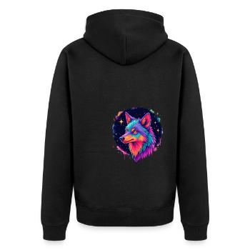 Wolf Bunte Kunst Kunstwerk Tier Motiv Wolf - Unisex Premium Bio Zip Hoodie - Schwarz - Hinten - Nico (187cm)