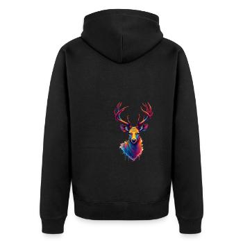 Hirsch Bunte Kunst Kunstwerk Tier Motiv Hirsch - Unisex Premium Bio Zip Hoodie - Schwarz - Hinten - Nico (187cm)