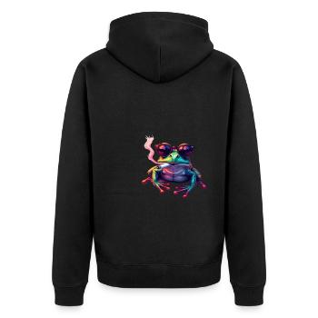 Frog with sunglasses animal motif smoking - Unisex Premium Organic Zip Hoodie - black - Back - Nico (187cm)