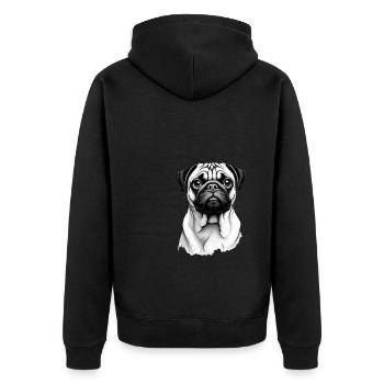 Mops Schwarz Weiß Outfit Tier Motiv Kunst Mops - Unisex Premium Bio Zip Hoodie - Schwarz - Hinten - Nico (187cm)