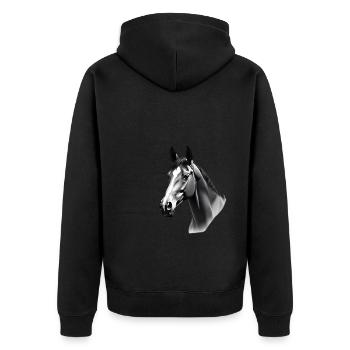 Pferd Schwarz Weiß Outfit Tier Motiv Kunst Pferde - Unisex Premium Bio Zip Hoodie - Schwarz - Hinten - Nico (187cm)