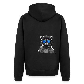 Waschbär Musik DJ Kopfhörer Cooler Waschbär - Unisex Premium Bio Zip Hoodie - Schwarz - Hinten - Nico (187cm)